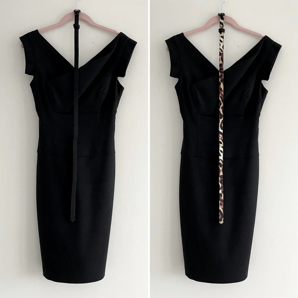 Bebe Black Mini Dress With Leopard Print Lining And Reversible Belt - Picture 3 of 16
